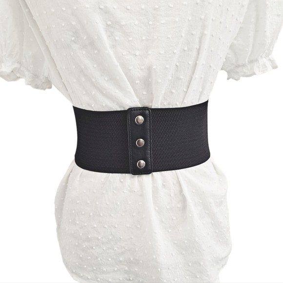 Wide Black lace up corset Boho stretch waist faux leather elastic dress belt - Picture 11 of 13